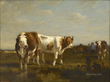 Ganado Vaca Toro Painting - Ganado troyon en un abrevadero